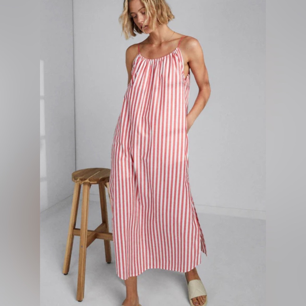 Lunya cotton Red and White Striped Maxi gown New